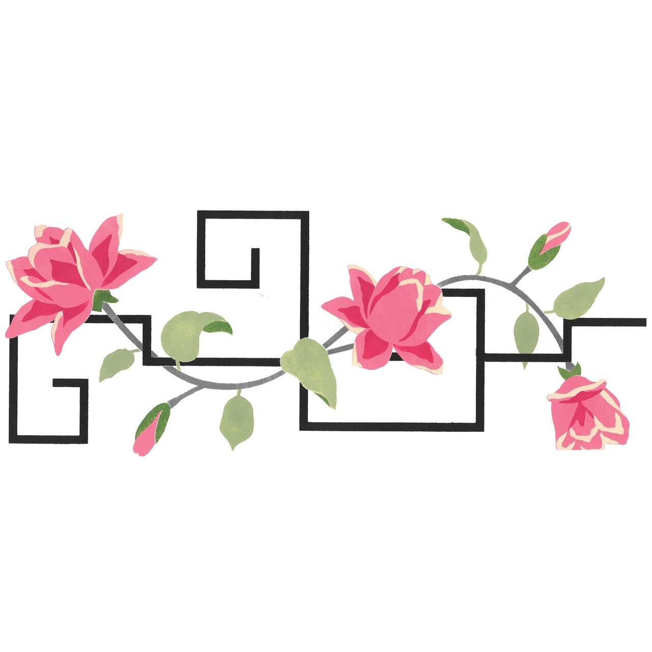 Oriental Rose Wall Stencil | 3044 by Designer Stencils | Floral Stencils | Reusable Art Craft Stencils for Painting on Walls, Canvas, Wood | Reusable Plastic Paint Stencil for Home Makeover | Easy to Use & Clean Art Stencil